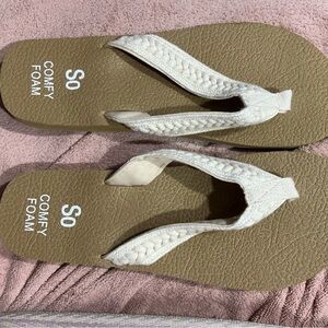 SO Women's Cream Braided Flip Flops